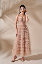 Antoinette Bustier Tiered Ruffle Tulle Midi Dress